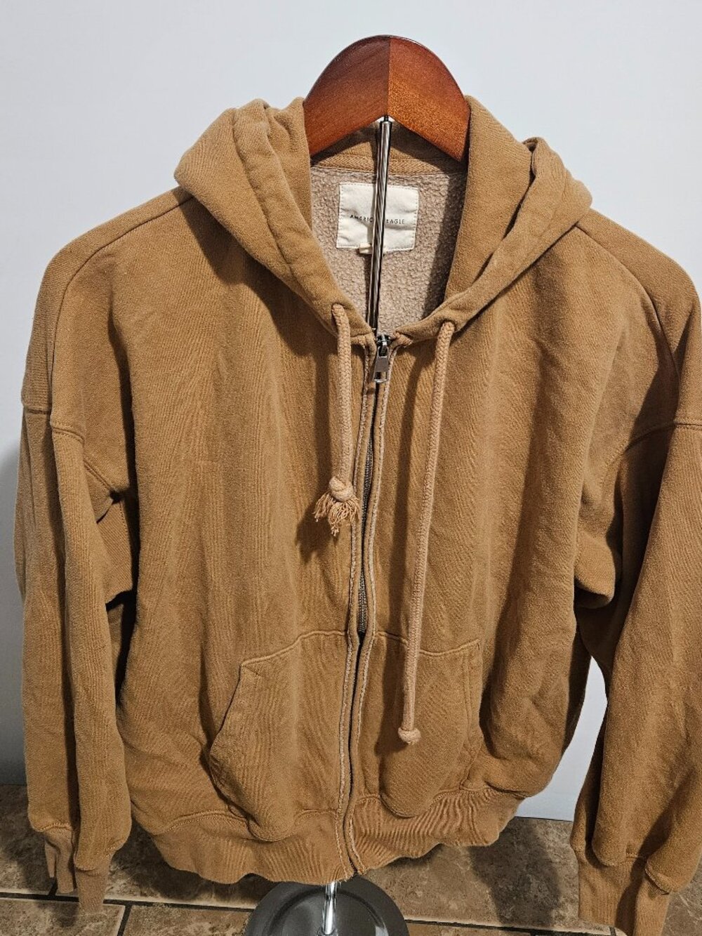 American Eagle Brown Front Zip Hooded Sweatshirt Sz XS